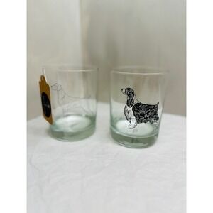Camelot Specialties Dog Rocks Glass Set 2 Pointer Spaniel Whiskey Lowball Clear